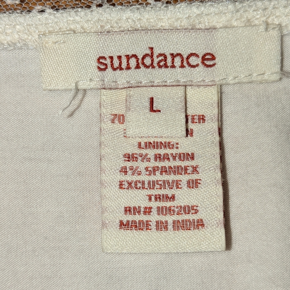 Sundance floral lace top, sheer sleeves, size large, winter white - Picture 6 of 8